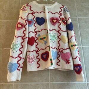 Vintage Eagle's Eye Sm Oversized Sweater Cardigan Hearts Valentine Holiday 90s